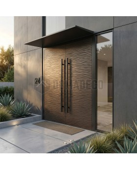 Puerta doble de entrada de aluminio con textura de metal fresado