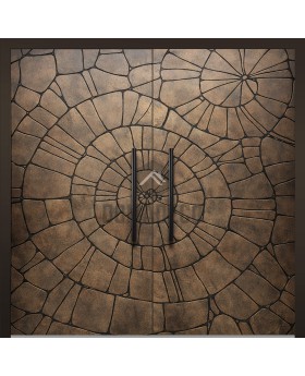 LIM M30 doble: puerta doble con bisagras de aluminio con textura marrón de metal fresado.
