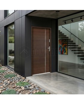 Puerta de entrada exterior moderna de caoba