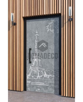LIM Paris - puerta de entrada de aluminio con textura Torre Eiffel de metal fresado