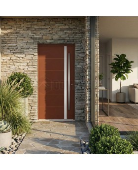 Puerta de entrada de aluminio rojo con tira.