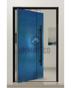 PIVOT B3 - puerta pivotante de aluminio recubierta con chapa de acero inoxidable azul