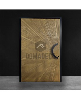 Puerta de aluminio con bisagras y textura dorada de metal fresado