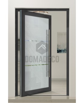 PIVOT Glass S2 - puerta pivotante de aluminio esmerilado con dos franjas transparentes
