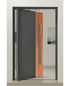 PIVOT V22 - puerta de entrada pivotante de aluminio con decoración de madera
