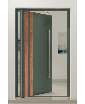 PIVOT V28 - puerta de entrada de aluminio con decoración de madera