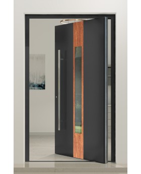 PIVOT V08 - puerta de entrada de aluminio con piedra natural