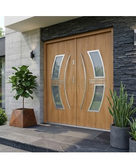 Puerta doble de acero de lujo con cristal de roble de Turners