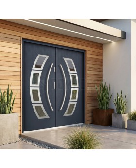 Puerta doble metálica de exterior de alta seguridad en color antracita con cristal