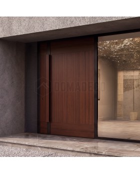 Puerta de entrada de aluminio con revestimiento de madera de caoba sublimada