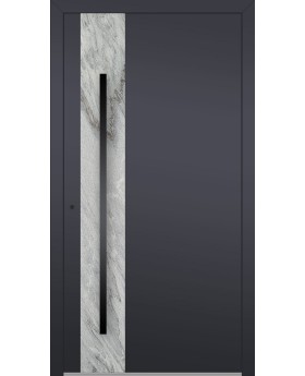 LIM V41: puerta de entrada de aluminio con acabado de piedra blanca