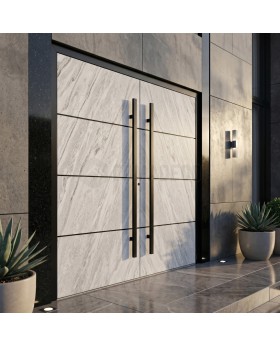 Puerta doble de aluminio con revestimiento de textura de piedra blanca