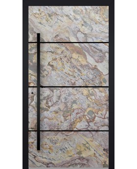 LIM V46 - puerta principal de aluminio con revestimiento de piedra arenisca