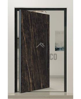 PIVOT V54 - puerta pivotante de aluminio revestida de cuarzo sinterizado Noir Desir