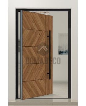 PIVOT WOODLINE 4 - Puerta pivotante con panel Creek Larch de laminado de alta presión imitación madera.