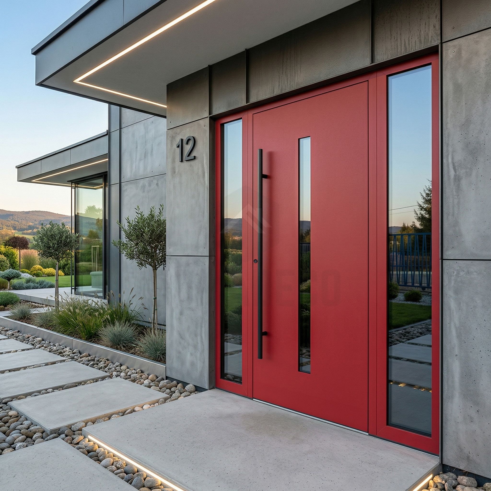 Puerta de entrada de aluminio rojo