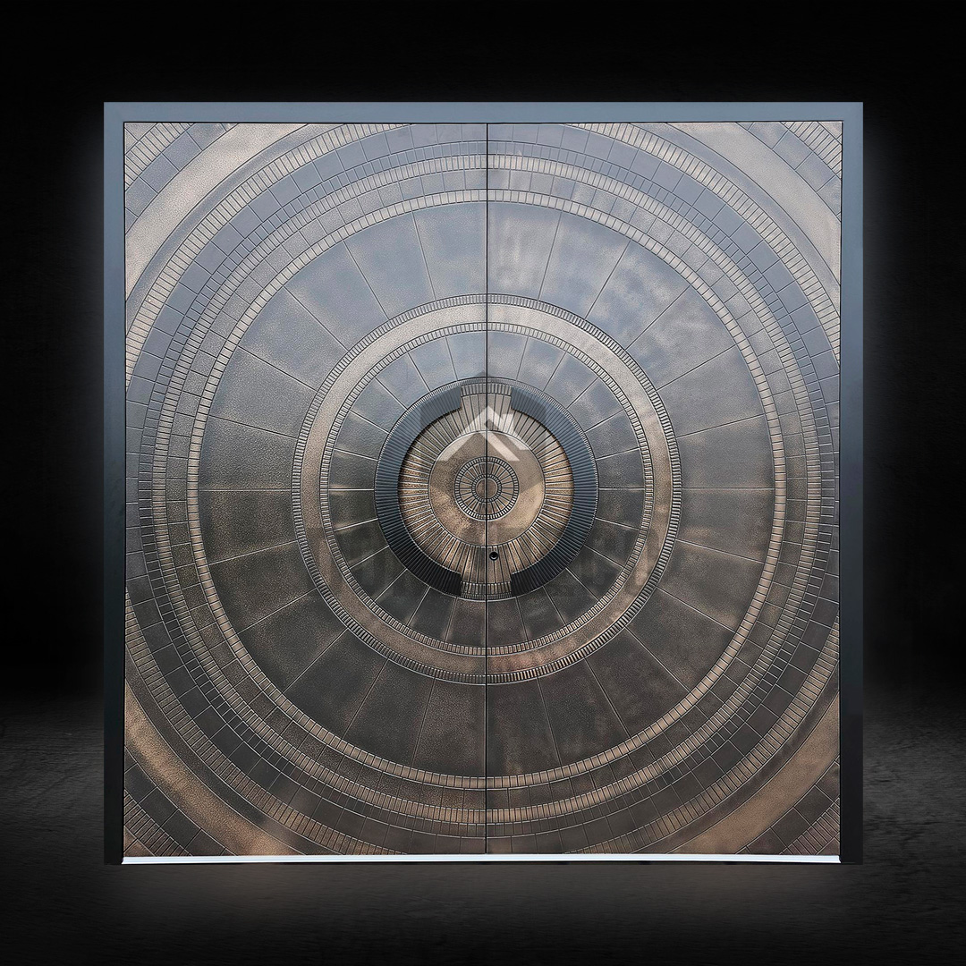 Puerta doble de aluminio con acabado en metal líquido marrón