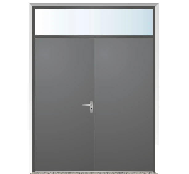 Puerta de entrada doble hoja con panel superior de vidrio